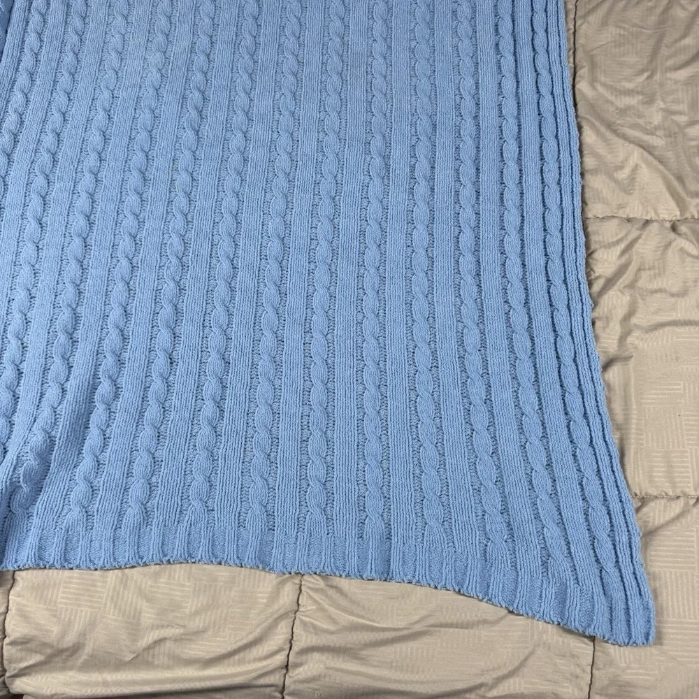 Nordstrom Baby Blue Soft Chenille Cable Knit Crib Security Lovey Blanket 30x40